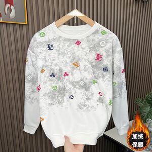 1506/QC430/P44高级感重磅卫衣男新款潮牌印花圆领加绒上衣2图片