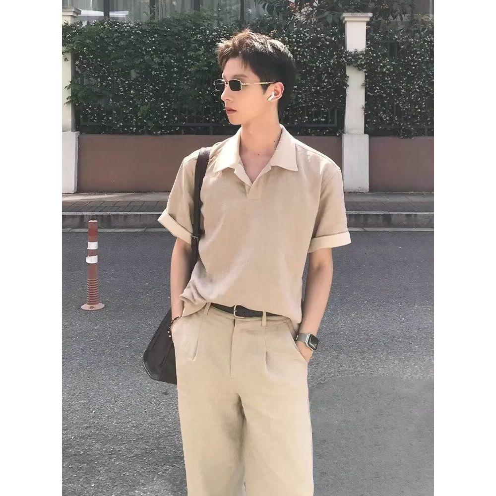 1506/Q325/P37半拉链翻领针织衫男弹力短袖卫衣丝光棉冰丝t恤，男装T恤，星座1506