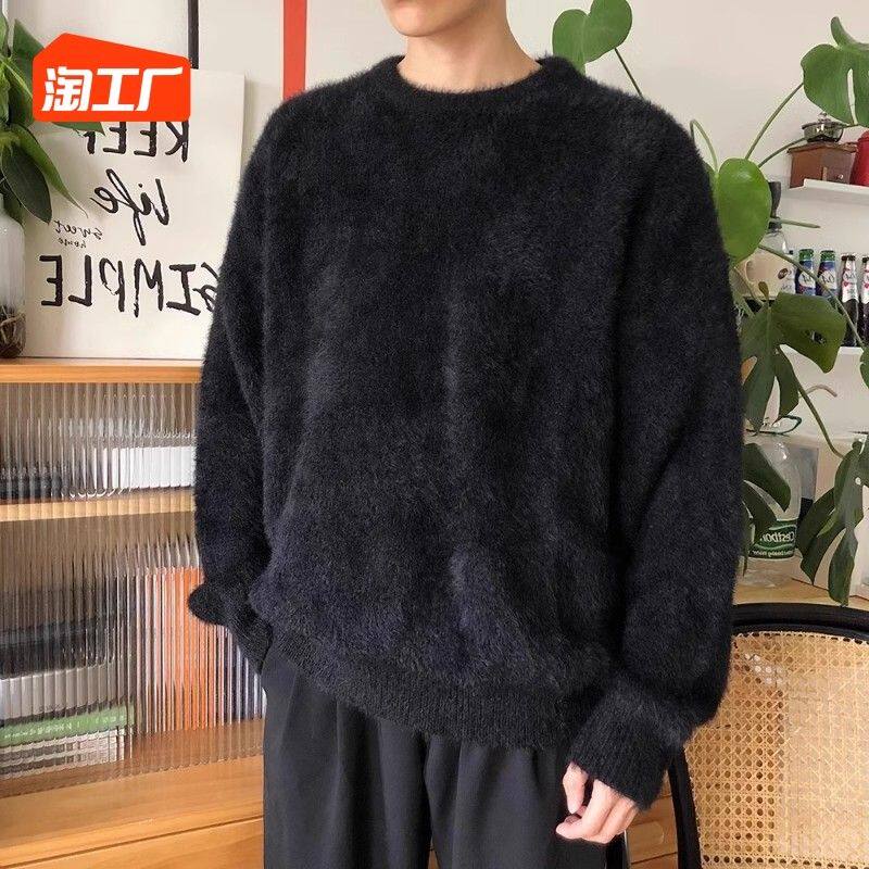 1506/QL0170/P53秋冬季仿水貂绒圆领毛衣男宽松情侣打底针织衫1，男装T恤，星座1506