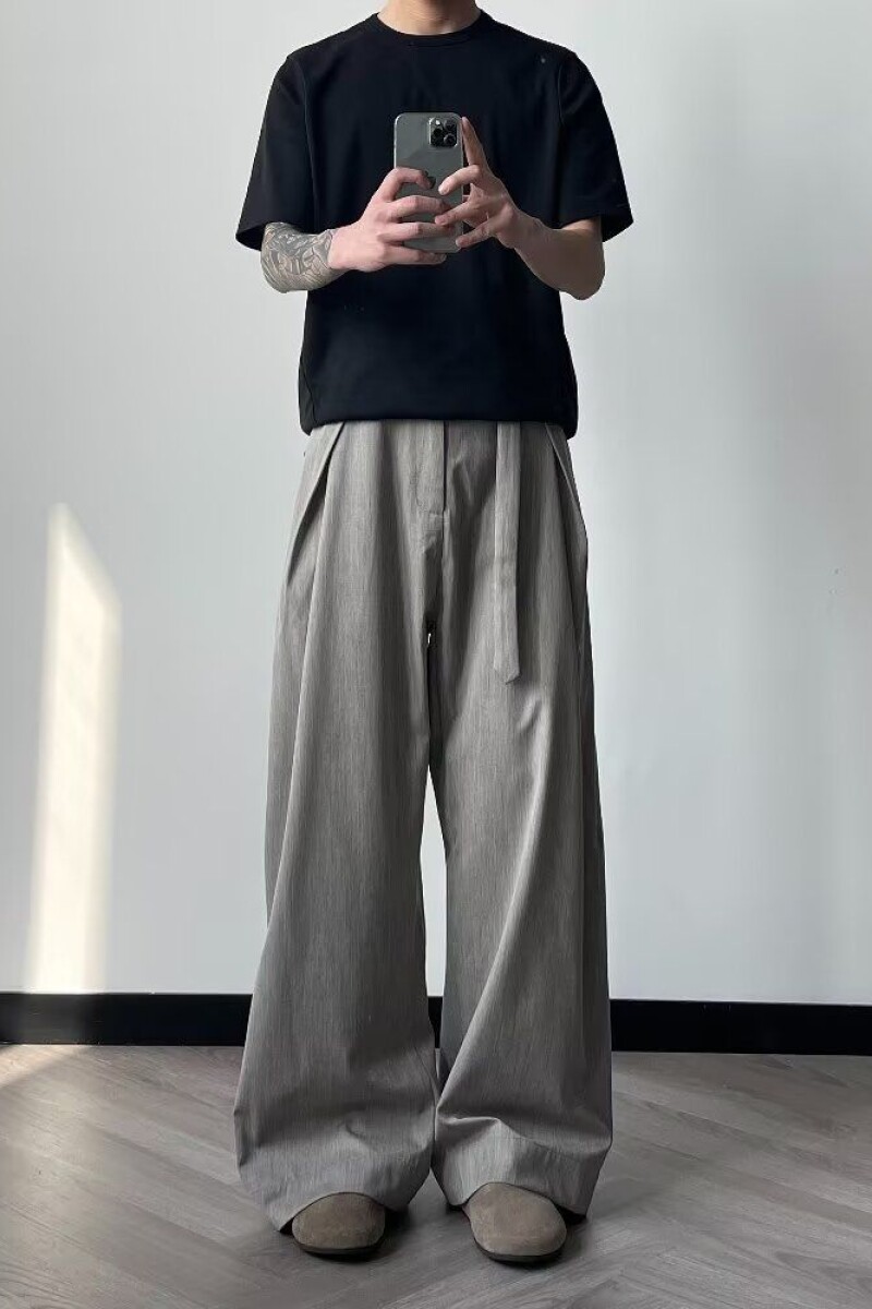 1506/QFK070/P74宽松休闲裤男潮流百搭裤子坠感阔腿拖地长裤,男装休闲裤,星座1506