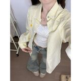 1506/QACS090/P41美式复古黄色条纹Polo领衬衫外套女宽松休闲开衫，女装衬衫，星座1506
