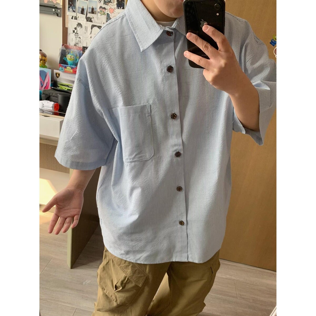 1506/QC1610/P44复古衬衫男夏装港风学生宽松男装上衣外穿,男装衬衫,星座1506
