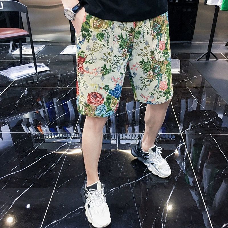 1506/QD130/P33欧货花色刺绣休闲短裤男潮中裤2025夏男士五分裤,男装牛仔裤,星座1506