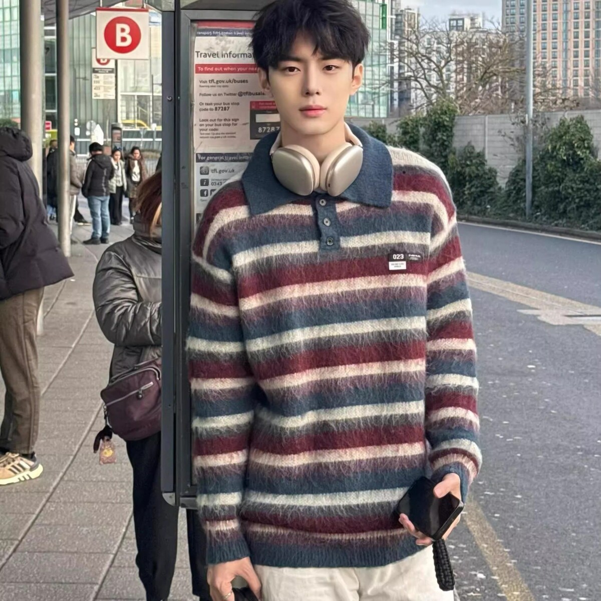 1506/QMY98230/P61美式慵懒覆古宽松条纹毛衣男女秋冬老钱风上衣1,男装针织衫/毛衣,星座1506
