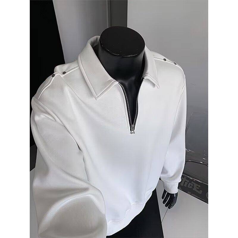 1506/Q42230/P45Polo衫男刺绣字母美式复古宽松半拉链卫衣潮，男装Polo衫，星座1506