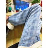 1506/QK390/P52格子拼接阔腿牛仔裤高腰遮胯显瘦直筒休闲长裤，男装牛仔裤，星座1506