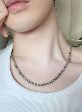 轻奢高级复古麻花项链男