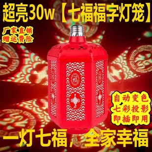新年七彩福字灯笼LED变色家用阳台装饰氛围灯发财灯新款发光插电