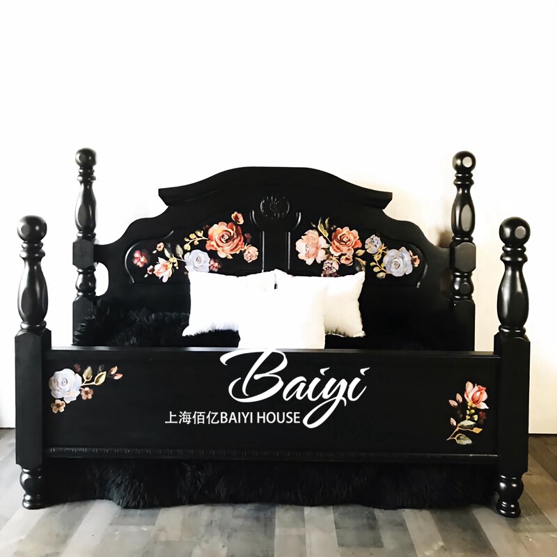 法式高端复古实木床手绘原木雕刻主卧双人床1.8米别墅大床婚床