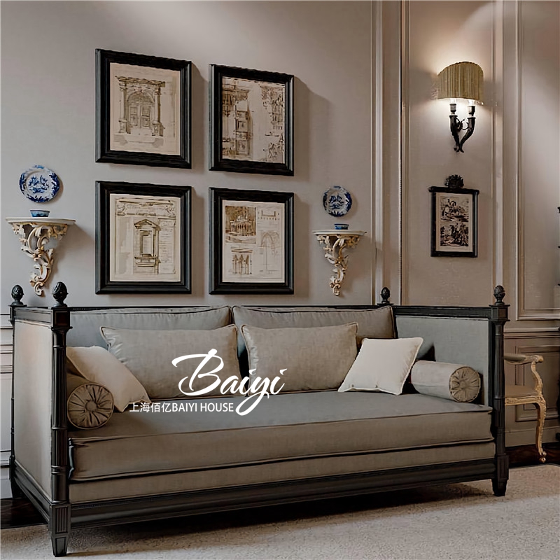 法式轻奢布艺沙发复古风实木雕花欧式高端奢华客厅简欧三人沙发