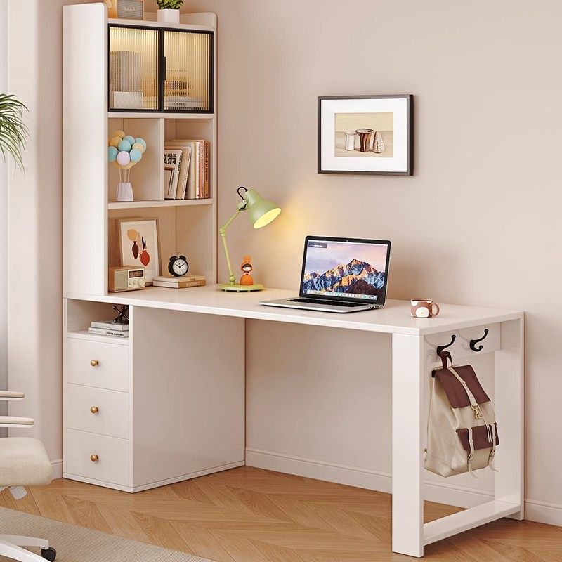 实木生态板书桌书架一体转角电脑桌收纳柜学生家用学习桌书柜组合