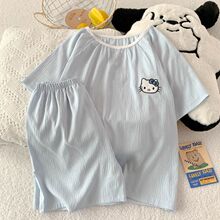 卡通纯棉睡衣女夏季云朵棉短袖短裤少女圆领夏天可外穿家居服套装