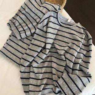 舒适加厚家居服套装 大码 可外穿 秋季 韩系条纹设计感棉质睡衣女款