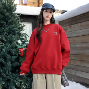 内搭7560 初中生高中生大红色年款 骄骄虎女童加绒卫衣2025冬季 新款