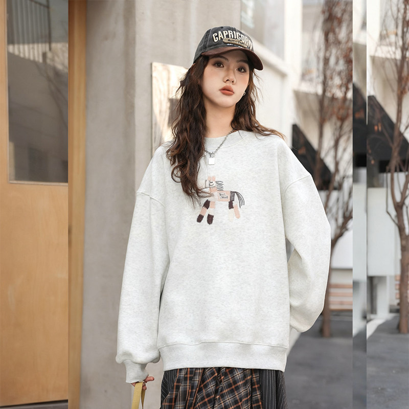 骄骄虎女童加绒卫衣2025冬季新款初中生高中生一体绒内搭上衣7538