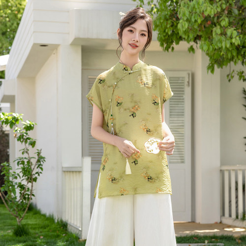 骄骄虎女大童夏季盘扣立领套装
