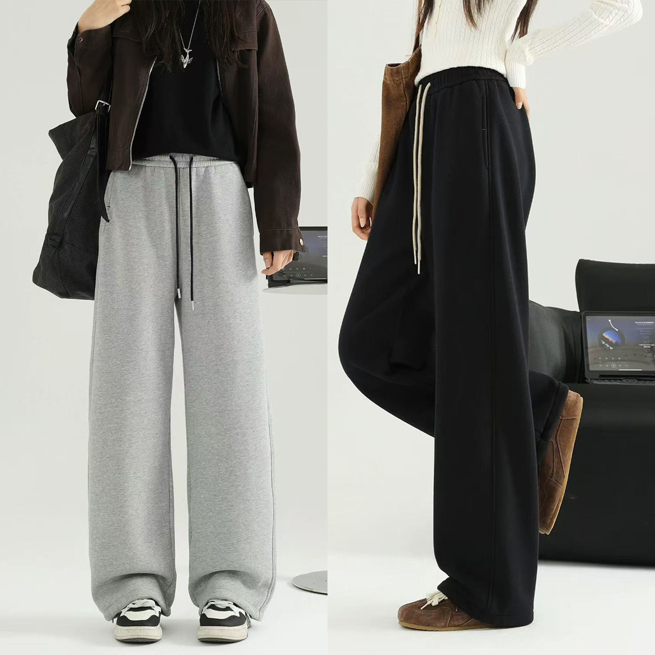 骄骄虎女大童加绒运动裤2025冬季新款初中生高中生一体绒卫裤7455