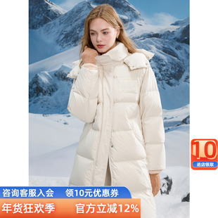 三彩独醒2024冬季新款连帽白鹅绒长款泡芙羽绒服面包服肯豆风女F