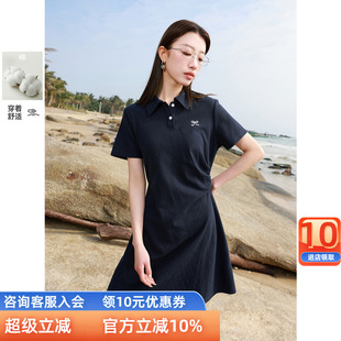 甜美通勤POLO领连衣裙收腰短袖 三彩若潮大码 新款 女装 胖MM 2025夏季