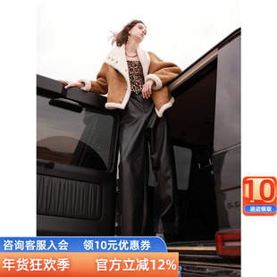 三彩ibudu2024冬季新款仿麂皮颗粒绒环保皮草机车外套宽松潮酷女