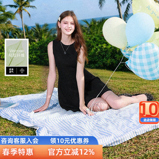 无袖 圆领修身 小黑裙连衣裙收腰A字裙短裙简约Z 新款 三彩2026夏季