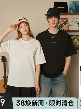 bosie2025年夏季新款短袖T恤男黑色白色字母烫钻宽松短袖体恤情侣