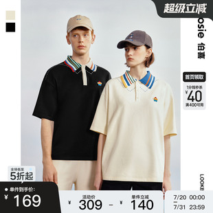小花人系列 新款 bosie夏季 男情侣撞色毛织翻领T恤潮 短袖 polo衫