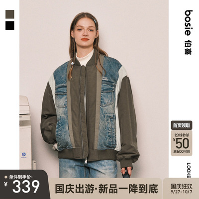 bosie2025年冬季新款短款棉衣男情侣时尚拼接牛仔结构棉服外套