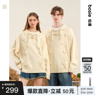 牛角扣花朵毛织polo衫 新款 商场同款 情侣男潮 bosie2025年春季