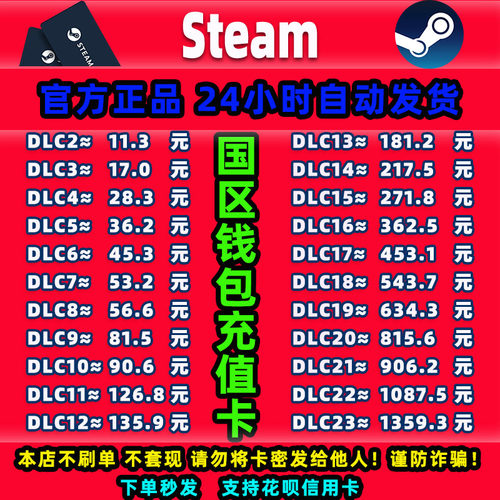 Steam中国区钱包充值卡