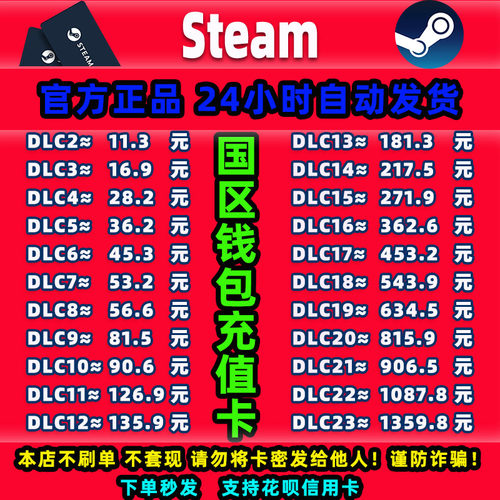 Steam中国区钱包充值卡