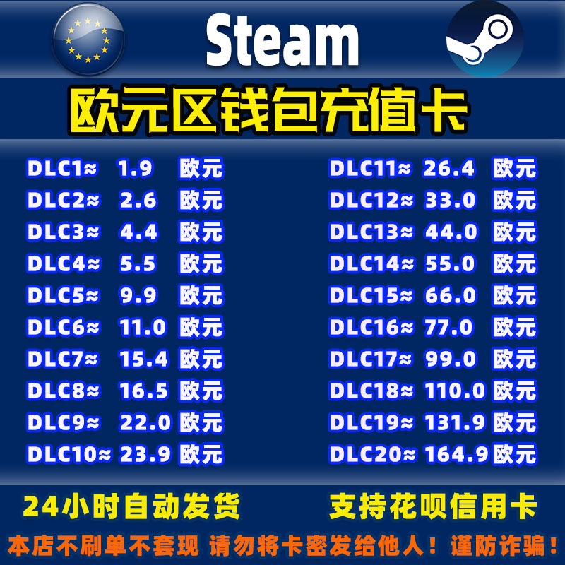 Steam欧元区充值卡钱包充值码图片