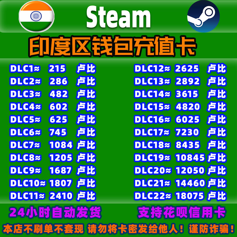 Steam印度区充值卡钱包充值码图片