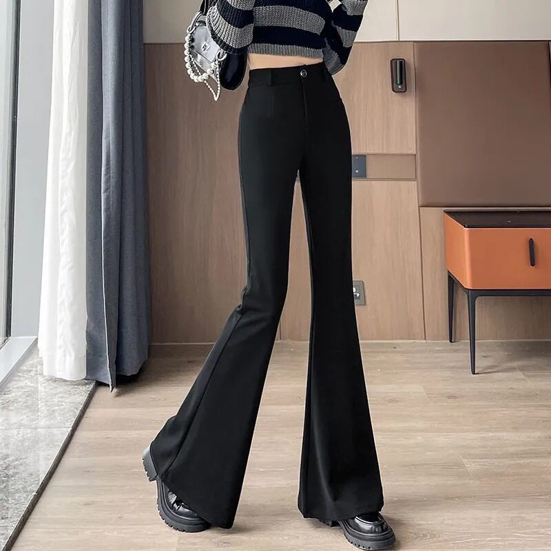 小个子微喇叭裤女2026春夏新款黑色高腰修身显瘦弹力休闲西装裤潮