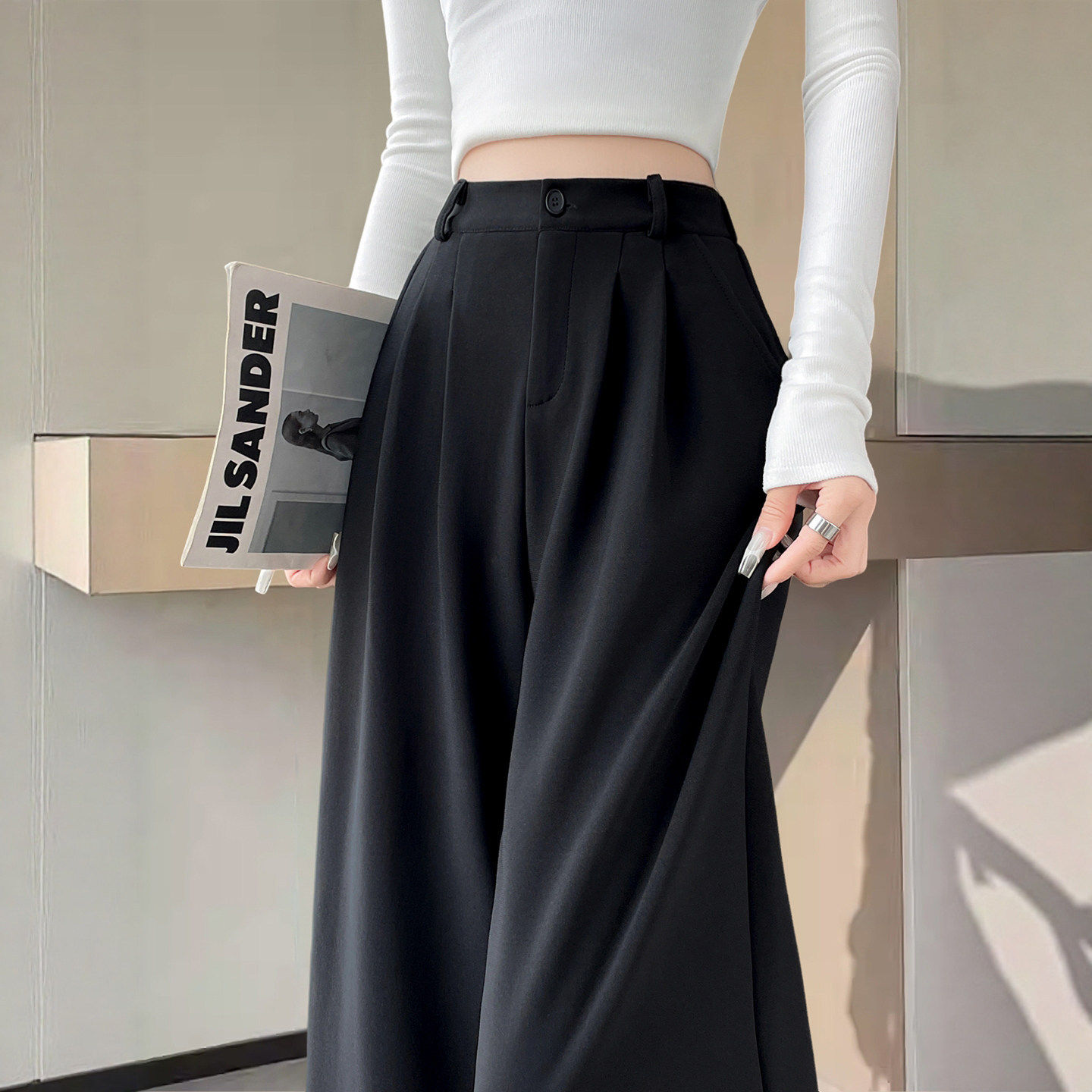 黑色西装裤女秋冬季胖mm大码感垂感休闲直筒加绒加厚阔腿裤子,女装/女士精品,休闲裤,淘宝优惠券,粉丝福利购,淘宝优惠卷