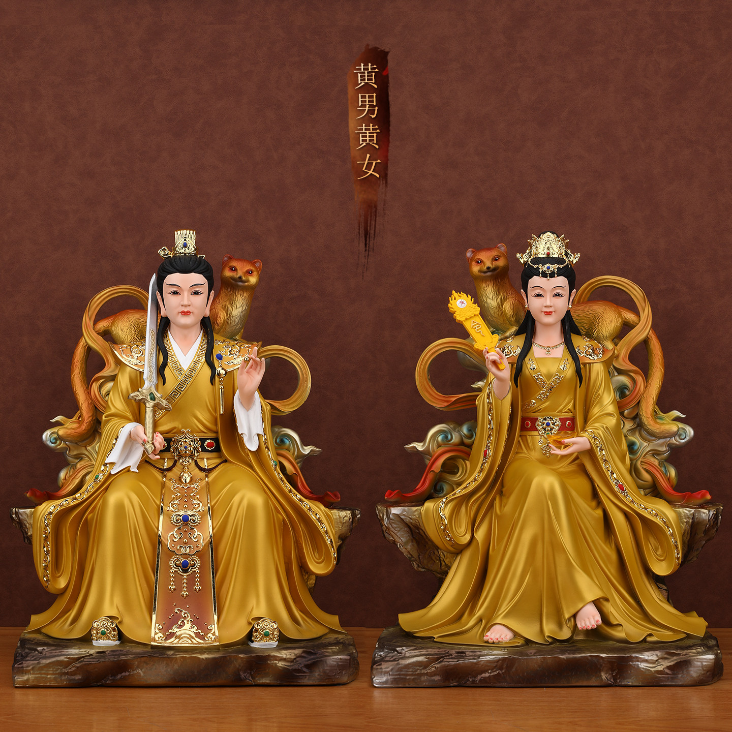 黄三太爷太奶神像汉白玉四大家族仙家像体黄家真身家用供奉摆件