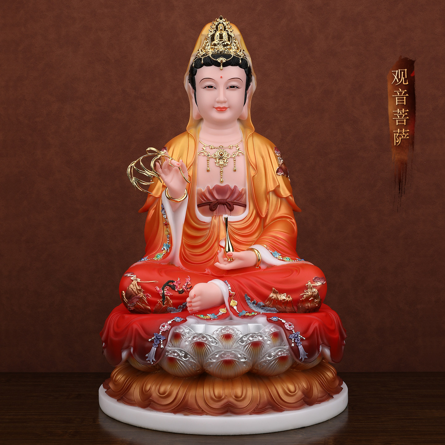 玉石普陀山南海观音菩萨家用供奉佛像坐山自在观世音佛堂摆件镇宅