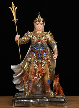 二郎神树脂神像杨戬哮天犬站像二郎显圣真君佛像家用客厅供奉摆件