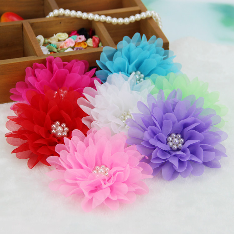 diy 手工雪纺雪纱珍珠太阳花 圣诞节装饰 头饰 服装装饰材料花朵
