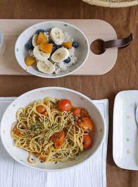 出口陶瓷日式清新釉下彩手捏不规则实用家用餐盘碟子小碗调味碟