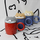 出口日本卡通咪咪柴犬日式 可爱带盖立体喵喵咖啡杯马克杯三色入