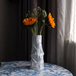 zarahome高温陶瓷褶皱衣袖男士创意长袖直筒花瓶花插花器摆件