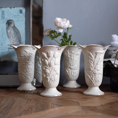 美国LENOX浮雕玫瑰花花瓶摆件