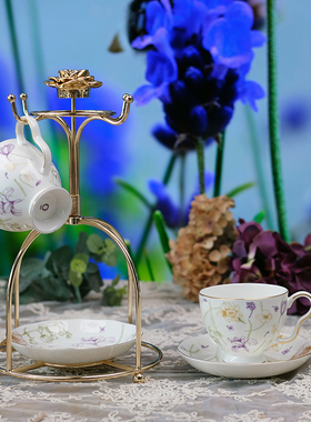 DoTerra小碎花法式复古风茶杯咖啡杯碟带杯架送礼礼盒装