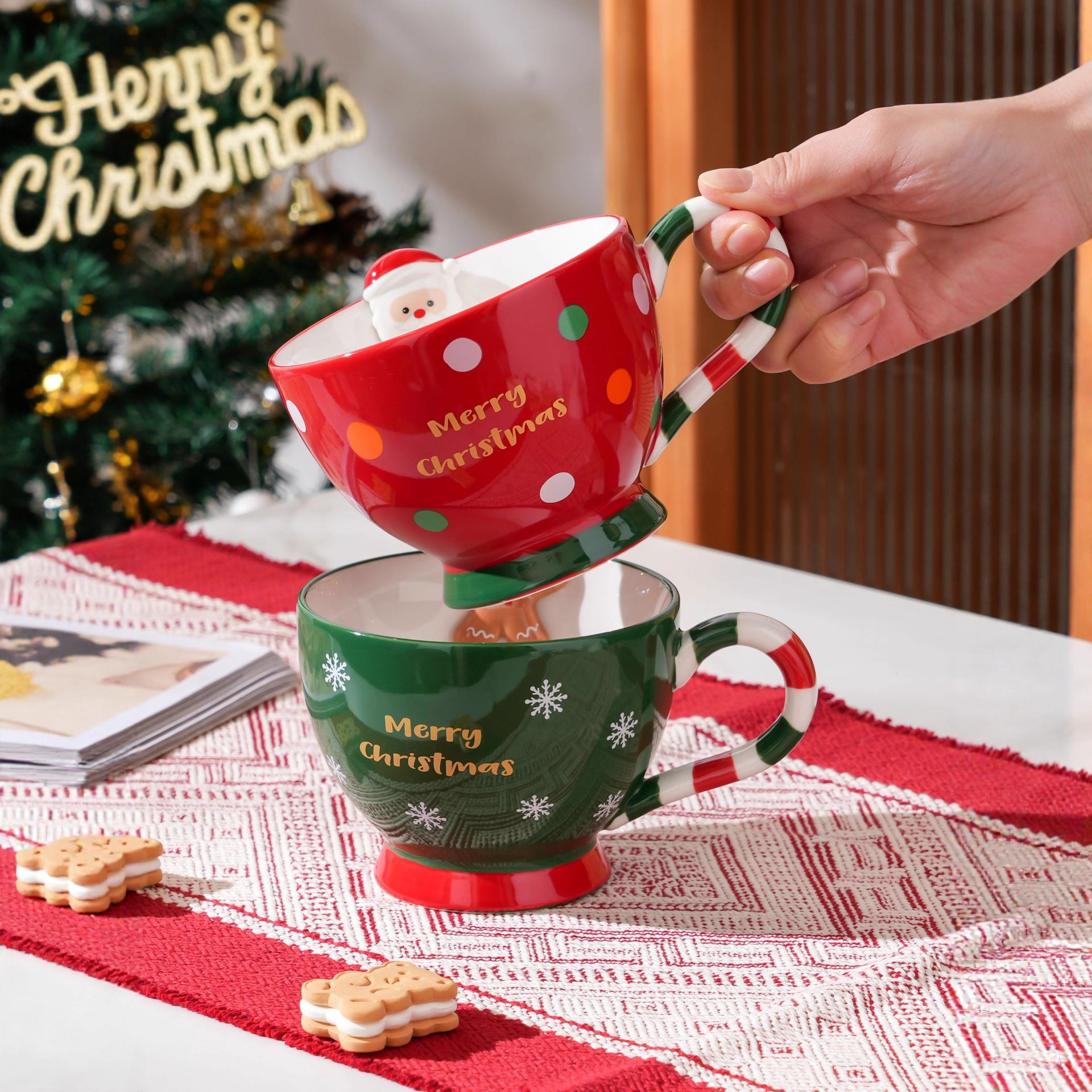 圣诞陶瓷可爱姜饼人大口咖啡杯