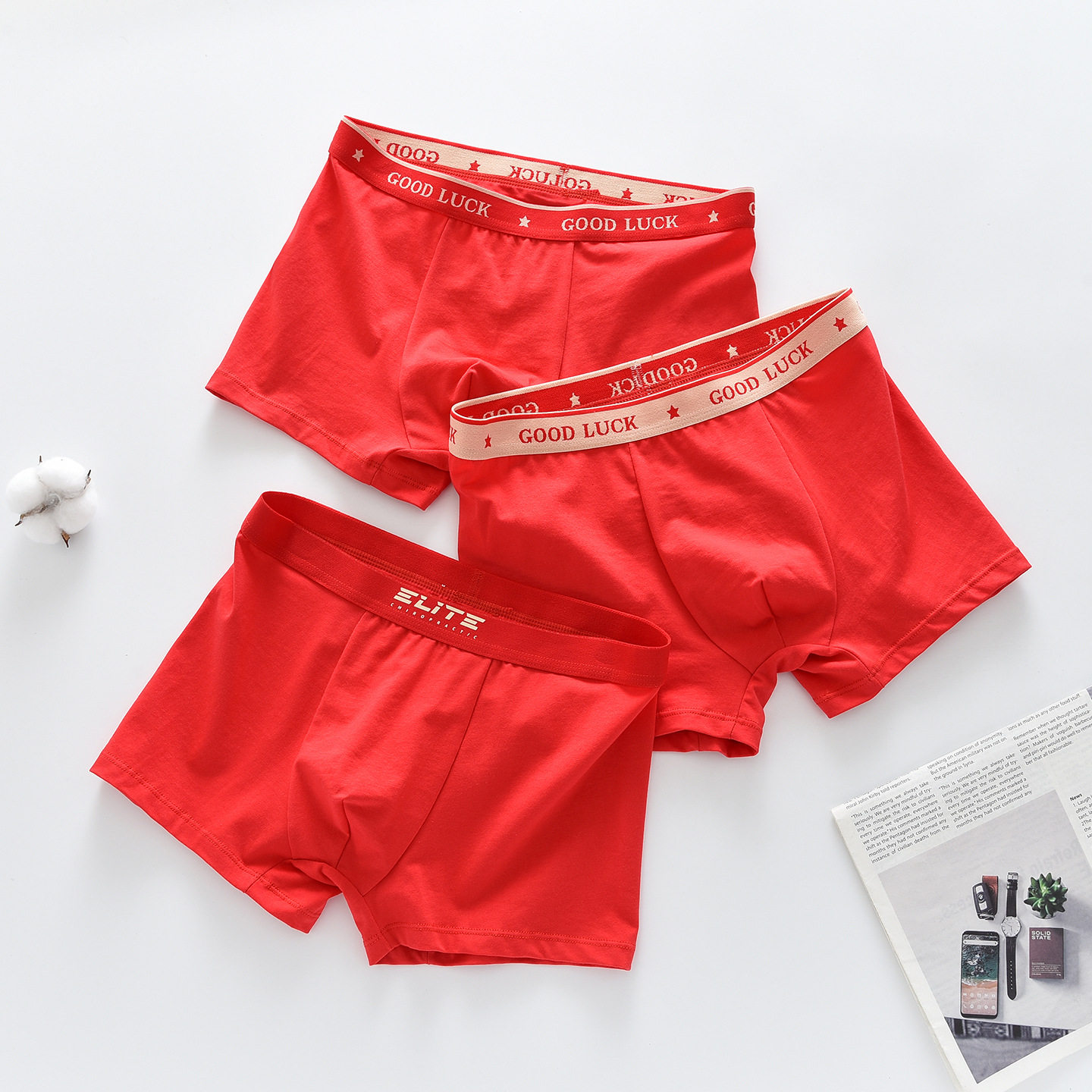 青少年高中生大童内裤 胖男孩男童男孩子儿童大红色纯棉平角裤