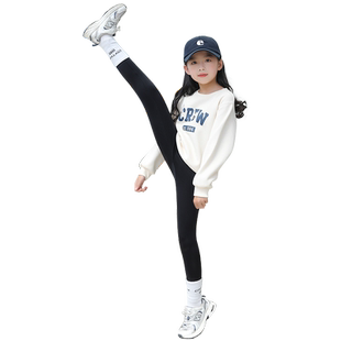 正版女孩高弹皮裤女童打底裤加绒加厚外穿秋冬鲨鱼裤儿童秋装裤子