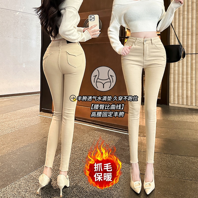 中高腰丰胯提臀紧身牛仔裤女冬季