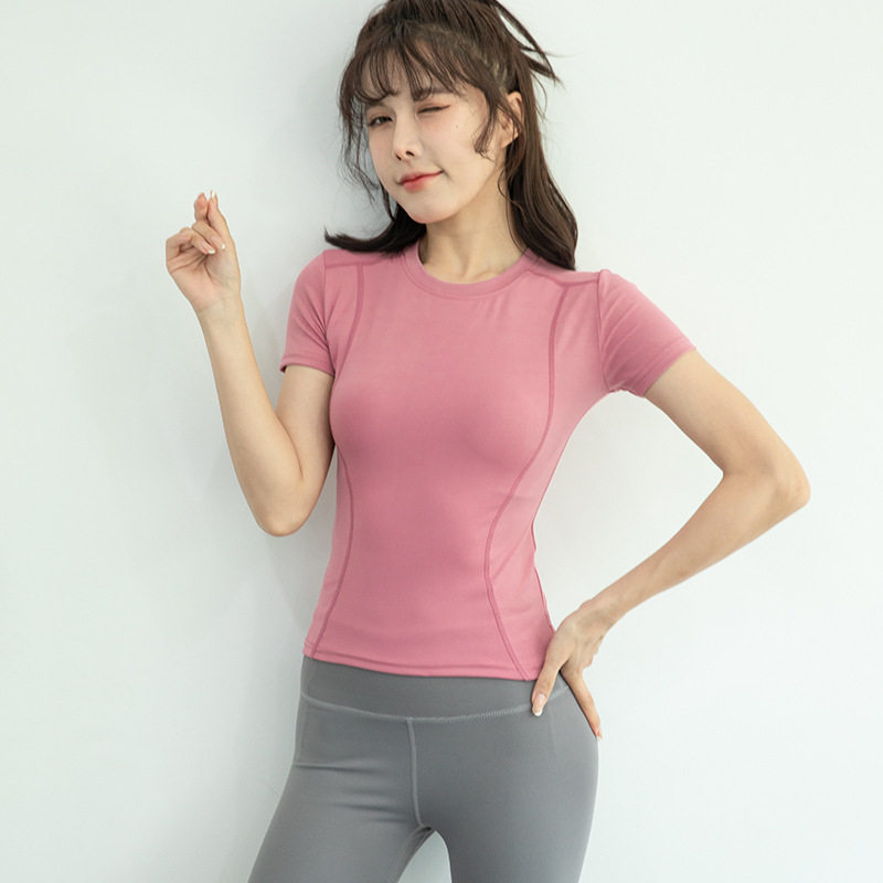 修身瑜伽服女运动健身服紧身跑步吸汗速干衣显瘦紧身瑜伽短袖T恤