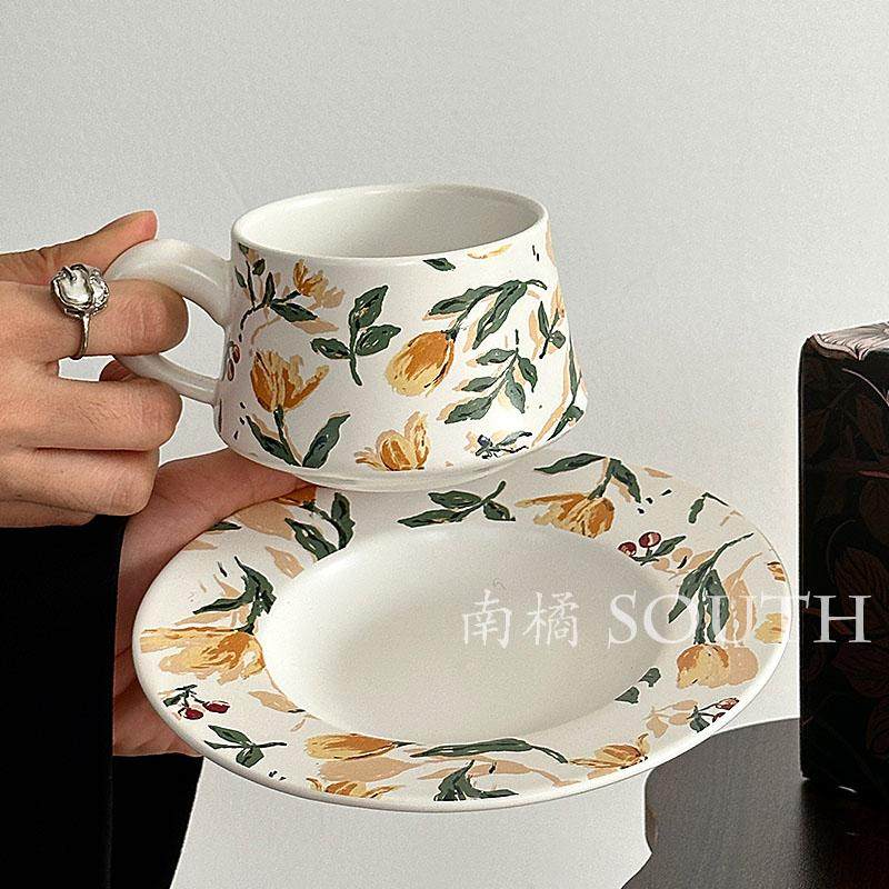 油画般郁金香咖啡杯碟下午茶杯